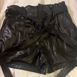 High Waist Black Leather Women's Shorts